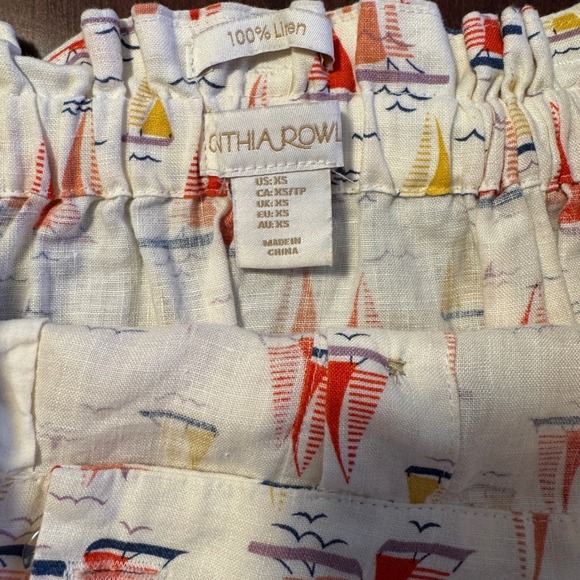 Thia‎ Rowley Linen Blend Mini Skirt Sailboat Print Drawstring Button Front - Picture 4 of 5